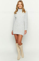 Xanthi Grey Roll Neck Sweater Mini Dress